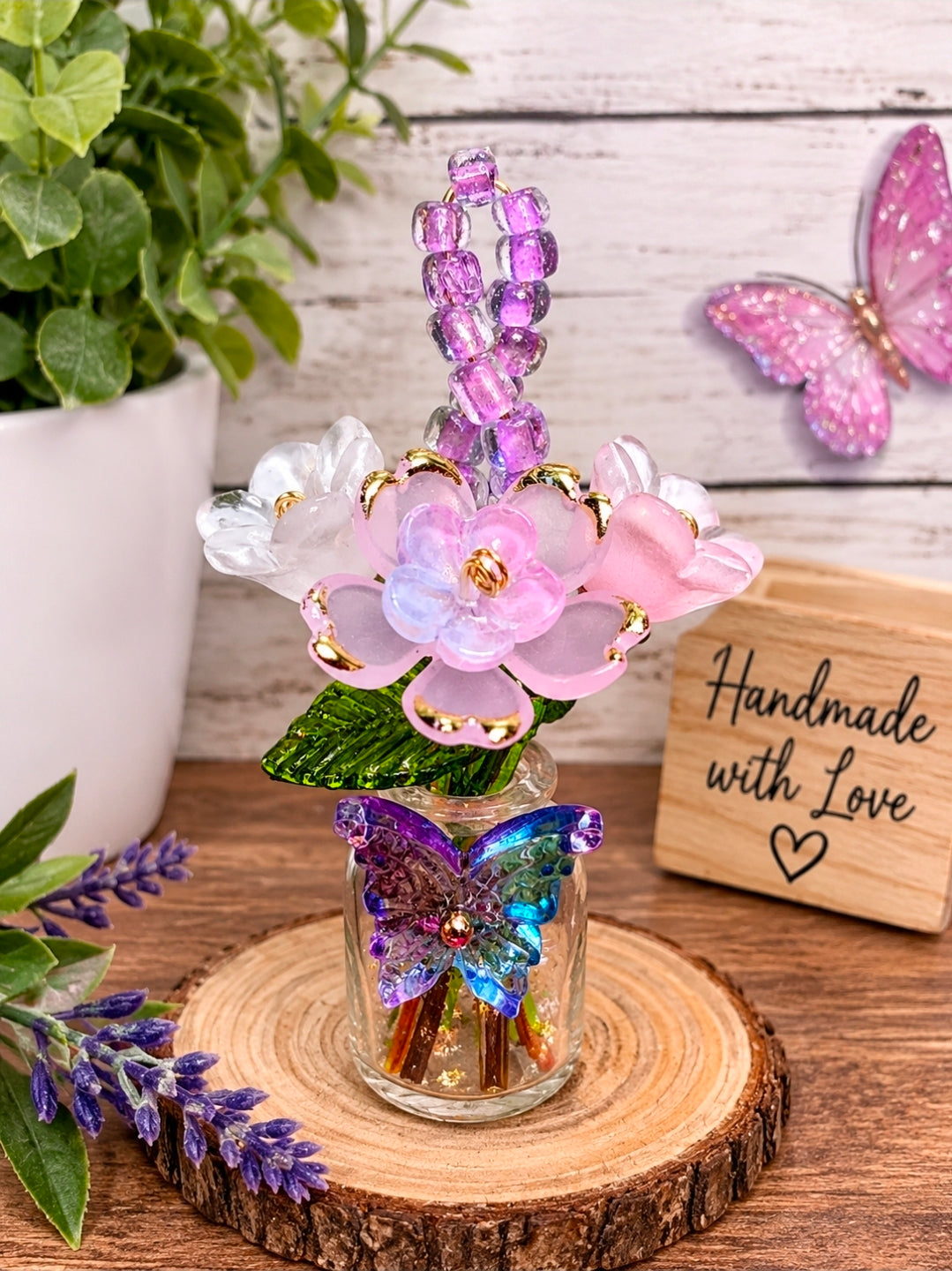 💜 Handmade Mini Beaded Flower Magnet Bouquet 🌸